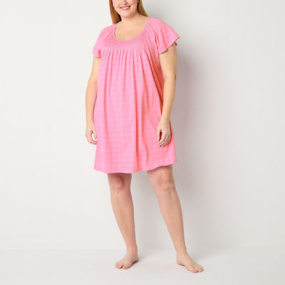 Adonna Womens Plus Short Sleeve Round Neck Nightgown