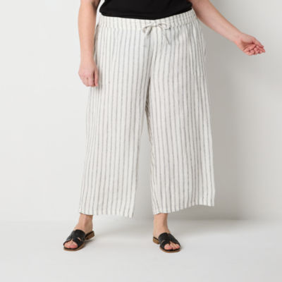 Liz Claiborne Mid Rise Plus Cropped Linen Pants | Hamilton Place