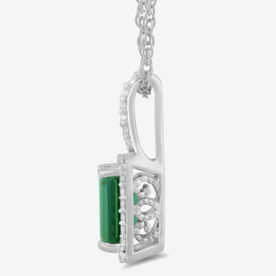 Womens Lab Created Green Emerald Sterling Silver Pendant Necklace