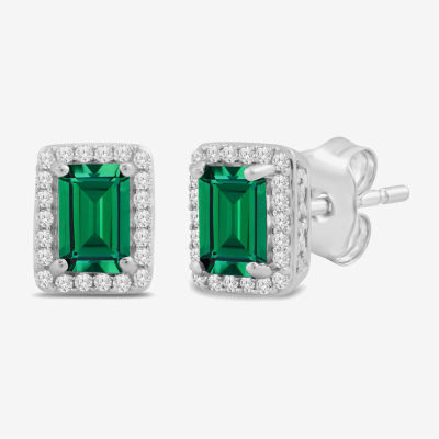 Lab Created Green Emerald Sterling Silver 8.8mm Stud Earrings