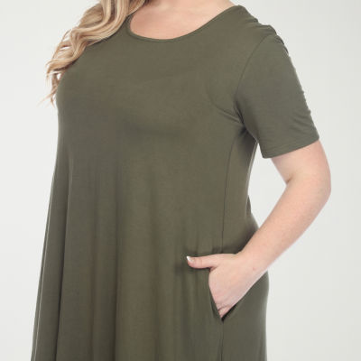 White Mark Womens Plus Short Sleeve Midi A-Line Dress