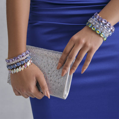 Monet Jewelry Purple Glass Oval Stretch Bracelet