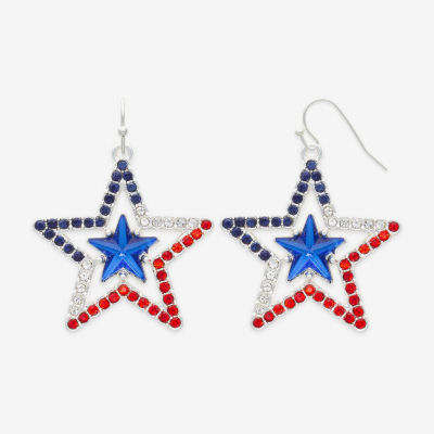 Mixit Patriotic Womens Glass Star Drop Earrings