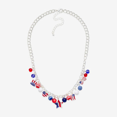Mixit Patriotic Usa Charm Womens Multi Color 19 Inch Collar Necklace