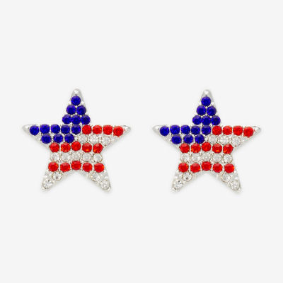 Mixit Patriotic Usa Flag Glass 21.3mm Star Stud Earrings