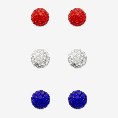 Mixit Patriotic Glitter Stud Womens Glass 3 Pair Earring Set
