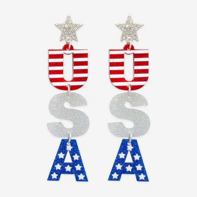 Mixit Patriotic Usa Flag Womens Star Drop Earrings