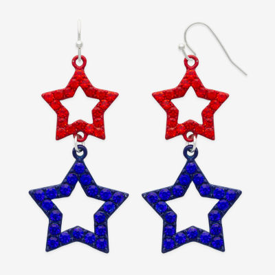 Mixit Patriotic Womens Glass Star Drop Earrings