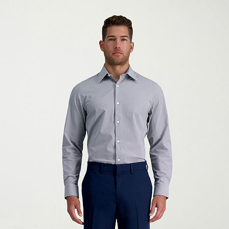 Haggar Smart Wash Mens Slim Fit Easy Care Long Sleeve Dress Shirt, 17-17.5 32-33, Gray