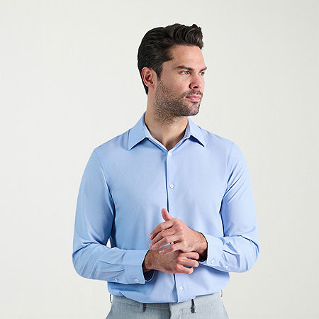 Haggar Smart Wash Mens Slim Fit Easy Care Long Sleeve Dress Shirt, 17-17.5 32-33, Blue