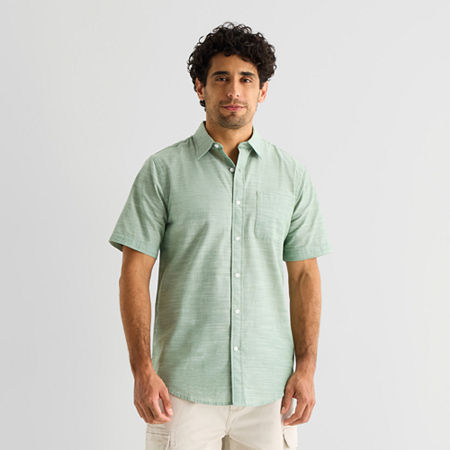 St. John's Bay Slub Mens Short Sleeve Classic Fit Button-Down Shirt, X-large, Green