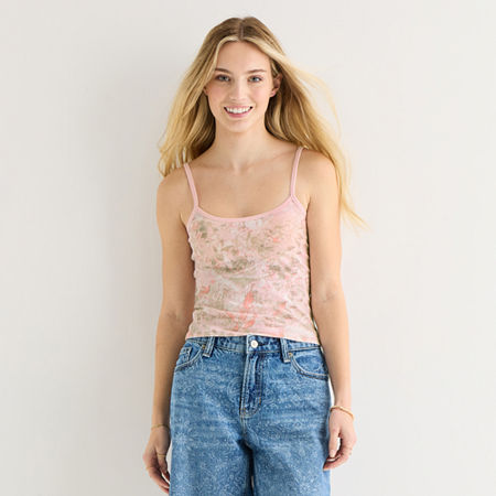 Arizona Womens Juniors Scoop Neck Sleeveless Tank Top In Pink