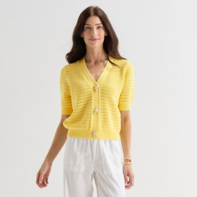 St. John's Bay Womens Short Sleeve Button Cardigan
