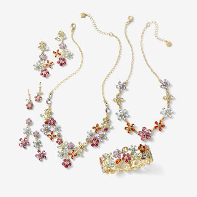 Monet Jewelry Womens Multi Color Glass Flower Hypoallergenic Drop Earrings