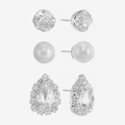 Monet Jewelry Timeless Womens Glass Simulated Pearl Hypoallergenic 1 Pair Earring Set