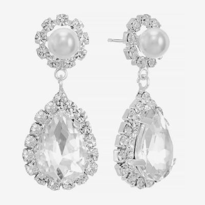 Monet Jewelry Timeless Womens Glass Simulated Pearl Hypoallergenic Drop Earrings