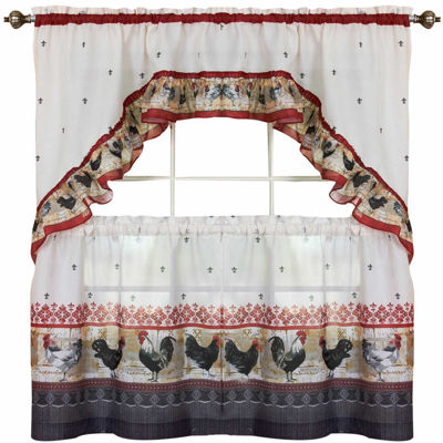 Roosters 3-pc. Rod Pocket Kitchen Curtains & Drapes Window Set