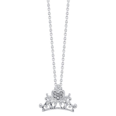 Disney Classics Crystal Pure Silver Over Brass 18 Inch Cable Crown Princess Pendant Necklace