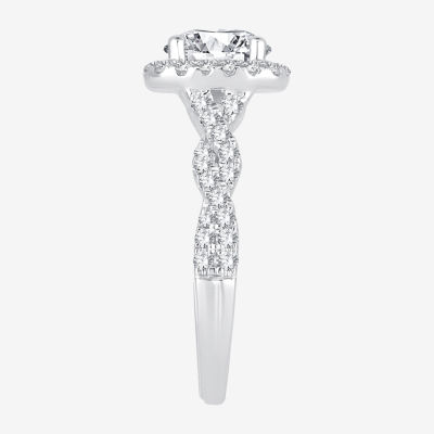 (H-I / SI1-SI2) Signature By Modern Bride Womens 2 CT. T.W. Lab Grown White Diamond 14K Gold Cushion Side Stone Halo Engagement Ring