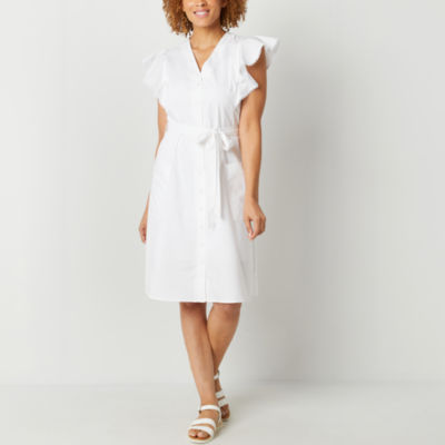 Robbie Bee Short Sleeve Midi Fit + Flare Dress, Color: White - JCPenney
