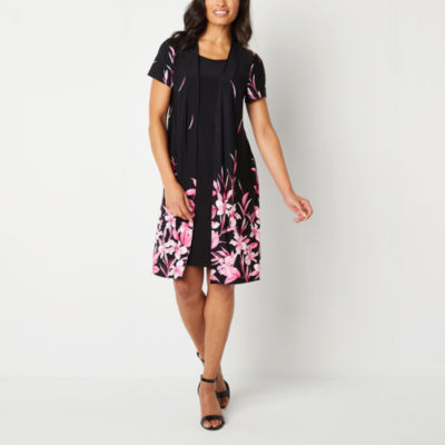 Perceptions Floral FauxJacket Dress, Color Black Pink JCPenney