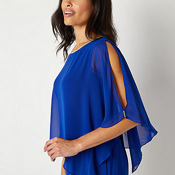 MSK 3/4 Split Sleeve Embellished Cape Sheath Dress, Color: Goddess