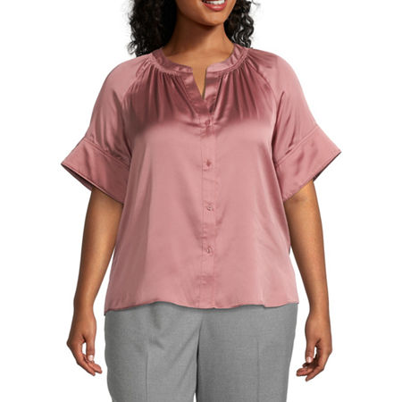  Worthington Plus Womens Short Sleeve Regular Fit Button-Down Shirt