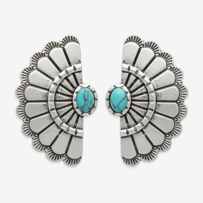 Bijoux Bar Silver Tone Blue Glass 22.5mm Stud Earrings