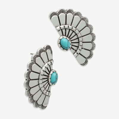 Bijoux Bar Silver Tone Blue Glass 22.5mm Stud Earrings