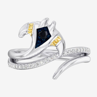 Enchanted Disney Fine Jewelry Womens 1/10 CT. T.W. Genuine Blue Sapphire 14K Gold Over Silver Moana Cocktail Ring