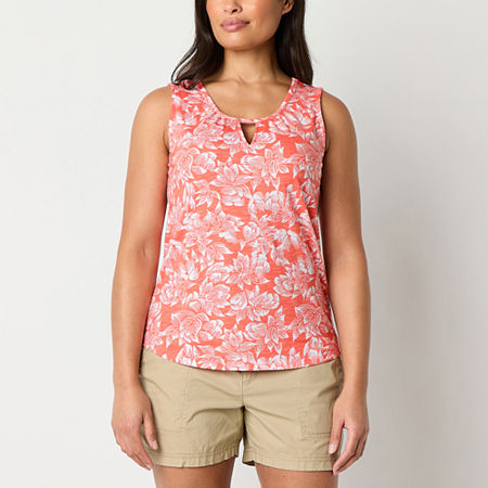 St. John's Bay Womens Keyhole Neck Sleeveless Tank Top, Petite Large, Orange