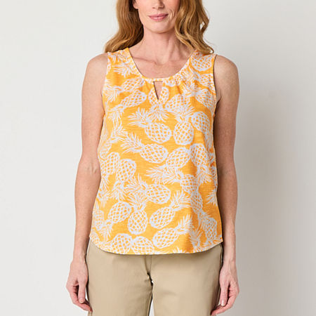 St. John's Bay Womens Keyhole Neck Sleeveless Tank Top, Small, Yellow