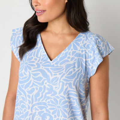 Liz Claiborne Womens Short Sleeve Midi Floral A-Line Dress