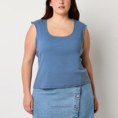 a.n.a Ribbed Womens Plus U Neck Short Sleeve T-Shirt