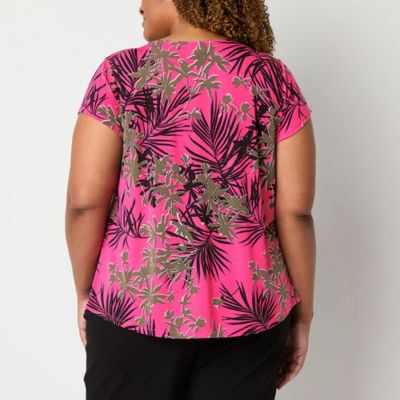 Liz Claiborne Womens Plus Keyhole Neck Short Sleeve Adaptive Blouse