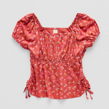 Thereabouts Little & Big Girls Square Neck Short Sleeve Blouse, X-large (18.5) Plus, Red