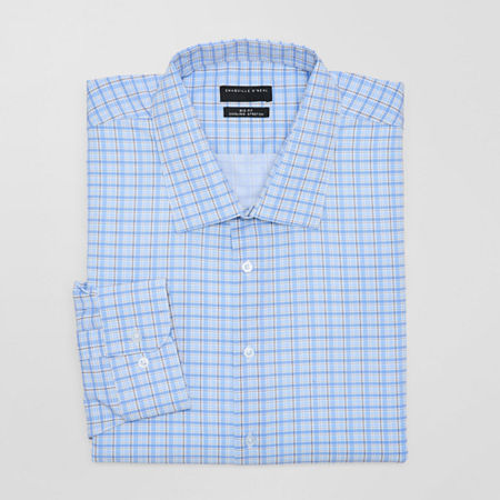 Shaquille O'Neal XLG Mens Big & Tall Regular Fit Stretch Fabric Long Sleeve Pattern Dress Shirt, 18.5 34-35, Blue