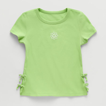 Thereabouts Little & Big Kid Girls Crew Neck Short Sleeve Embroidered T-shirt In Green
