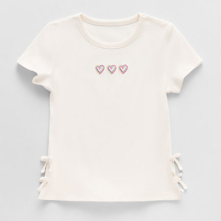 Thereabouts Little & Big Kid Girls Crew Neck Short Sleeve Embroidered T-shirt In White