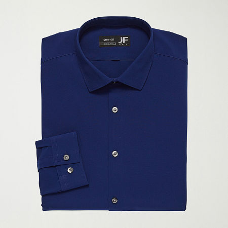 J. Ferrar Mens Big & Tall 360 Stretch Regular Fit Easy Care Stretch Fabric Long Sleeve Dress Shirt, 17-17.5 36-37, Blue
