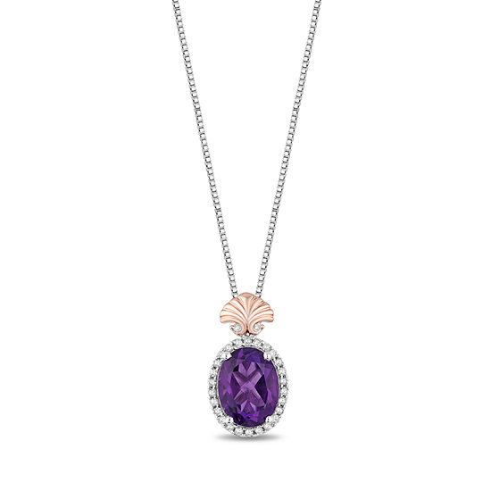 Enchanted Disney Fine Jewelry 1/10 CT. T.W. Genuine Amethyst Sterling Silver & 14K Rose Gold Over Silver Disney Princess Necklace