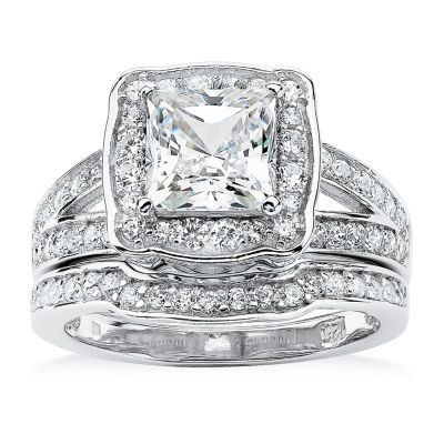 Womens 2 1/2 CT. T.W. White Cubic Zirconia Platinum Over Silver Bridal ...