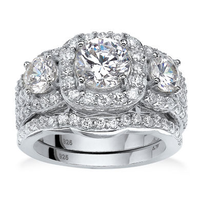 DiamonArt® Womens 3 3/4 CT. T.W. White Cubic Zirconia Platinum Over Silver Bridal Set