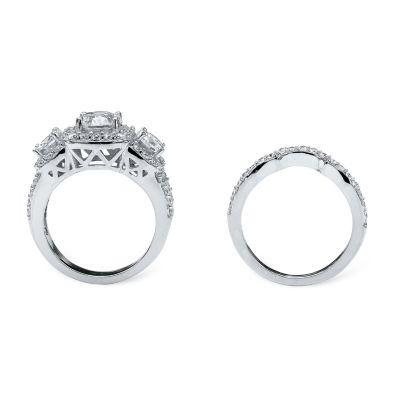 DiamonArt® Womens 3 3/4 CT. T.W. White Cubic Zirconia Platinum Over Silver Bridal Set