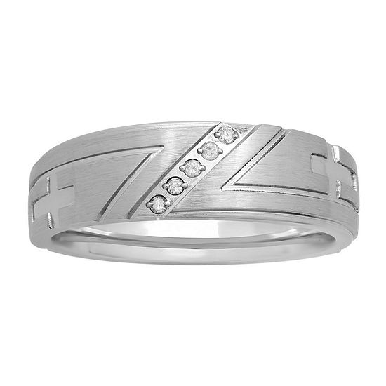 Mens Diamond-Accent Cross Stainless Steel 8mm Wedding Band
