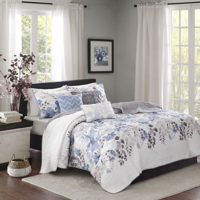 Madison Park Raven 6-Pc Printed Quilt Set With Throw Pillows