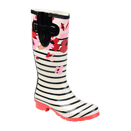 Journee Collection Womens Mist Water Resistant Block Heel Rain Boots, 7 Medium, Black