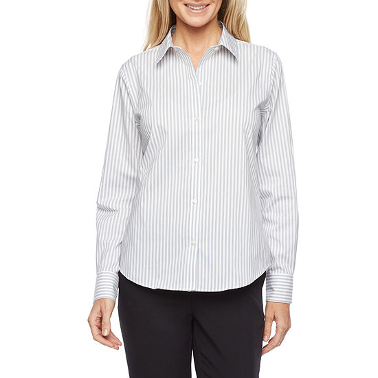 Liz Claiborne Petite Womens Long Sleeve Fitted Button-Down Shirt, Color ...