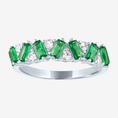 Womens Lab Created Green Emerald Sterling Silver Band