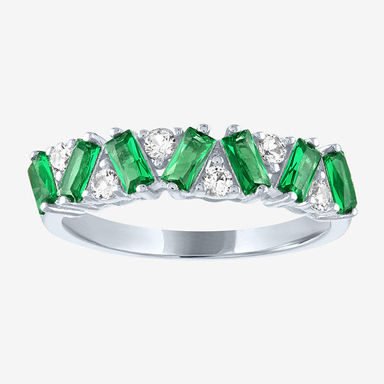 Lab Created Green Emerald Sterling Silver Band